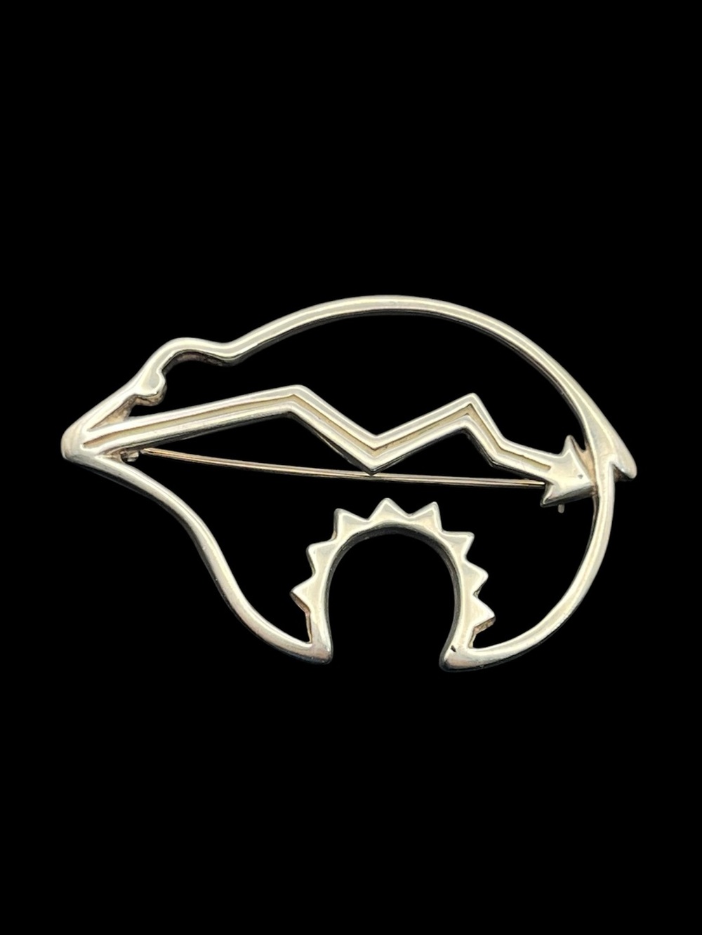 B.W Artist Signed Navajo Vintage Sterling Silver Fetish Bear Pin Brooch